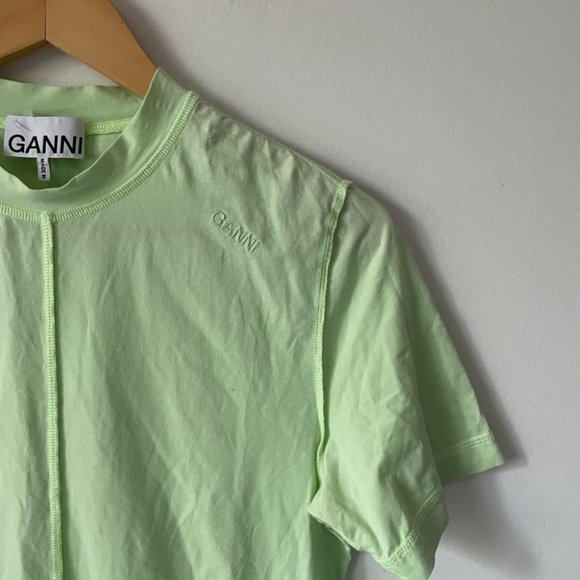 Ganni Light Stretch Jersey T Shirt Top Light Patina Green Sz L - Picture 4 of 7